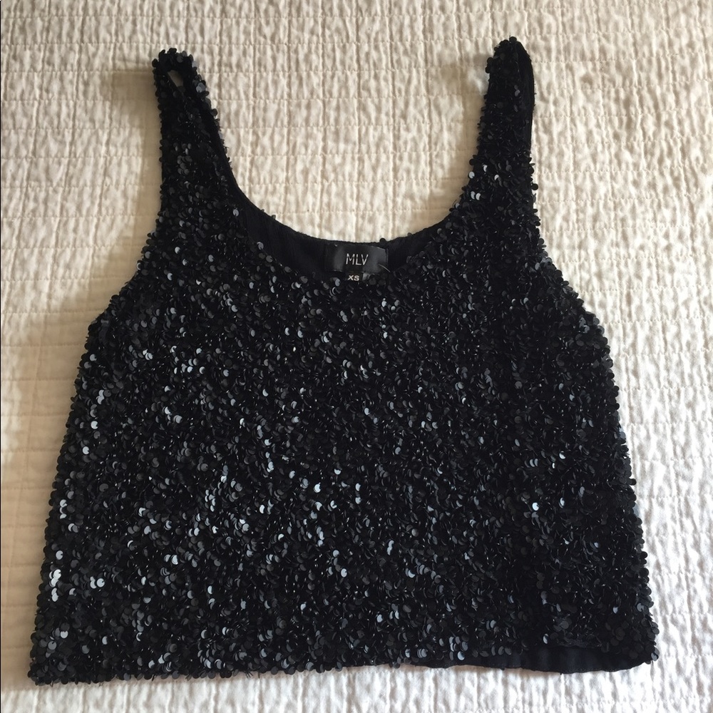 NWT MLV black sequined tank top.